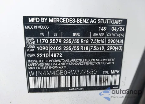 2024 Mercedes-Benz Glb 250 from USA, damaged, VIN W1N4M4GB0RW377550